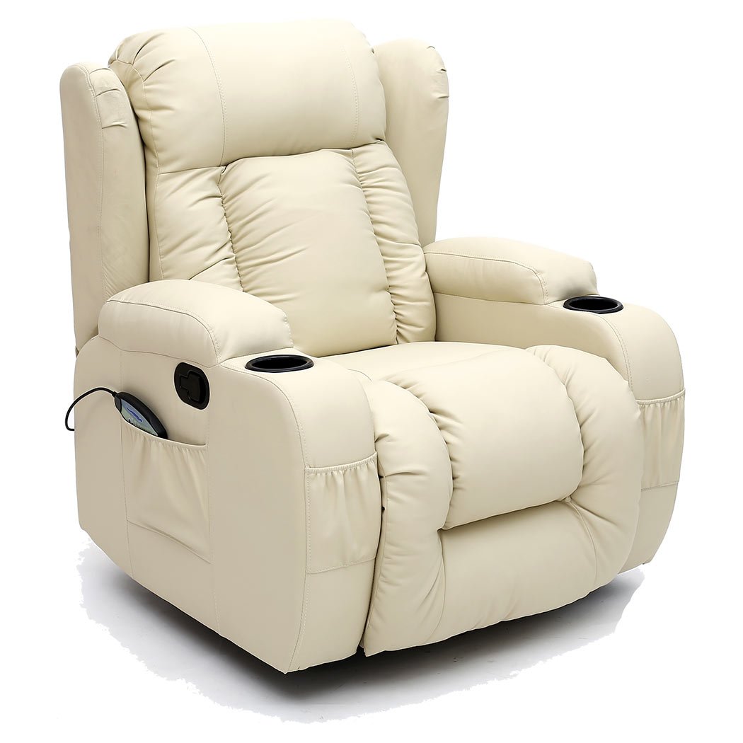 Furniture Online Caesar Bonded Leather Recliner Swivel Heat & Massage Chair