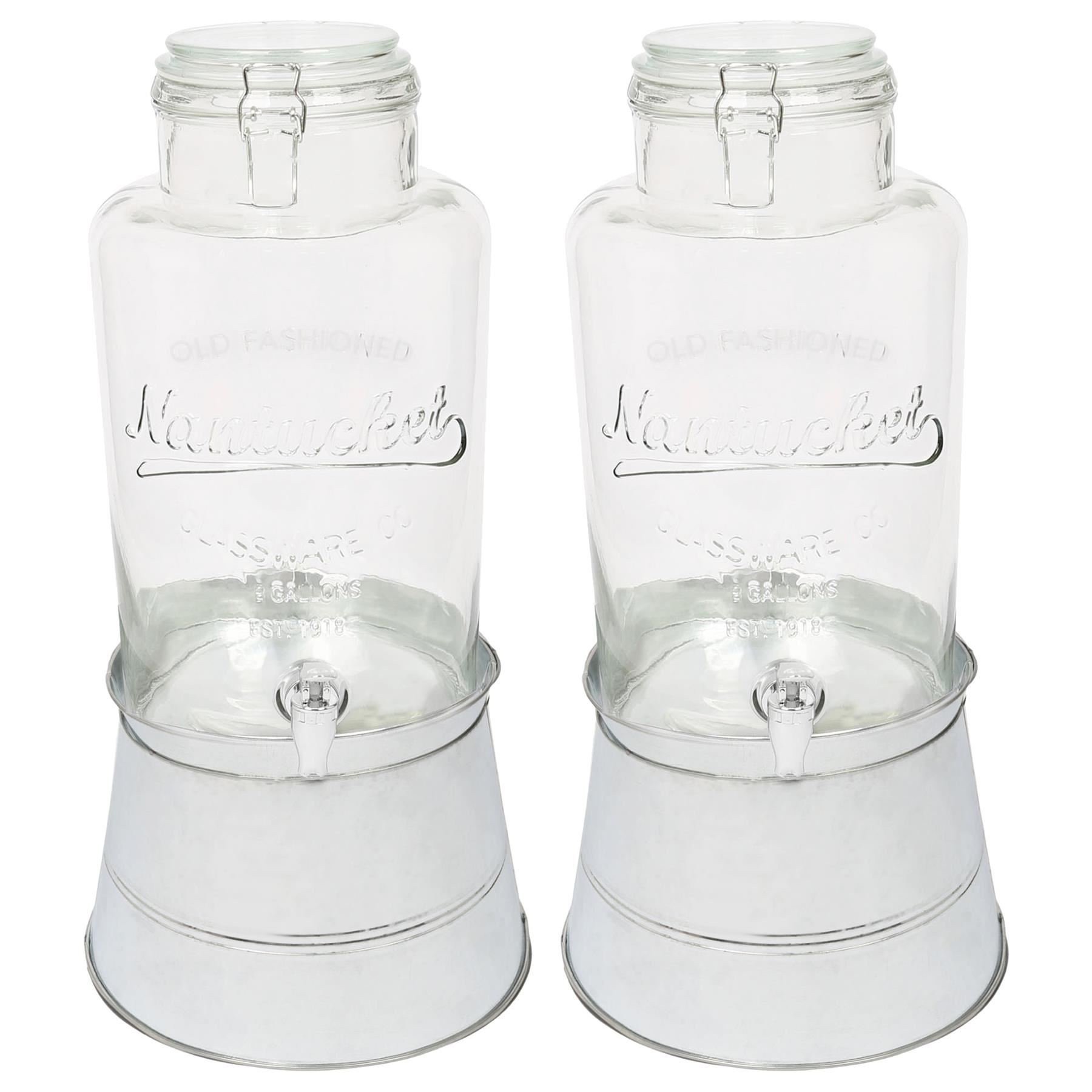 Rink Drink Glass Drinks Dispensers & Silver Bucket Stand - Pack of 2 - 8.7L