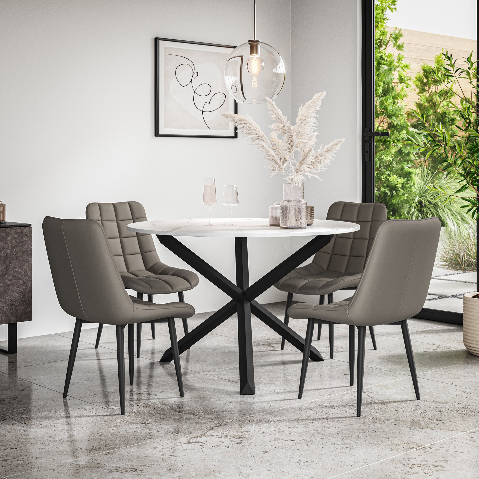 Furniture Online Malvern Nova Marble Top Dining Table & 4 Grey Chairs