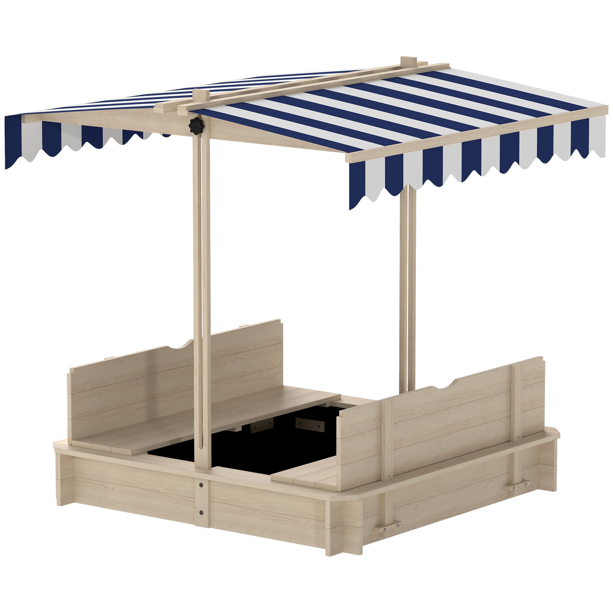 Outsunny Wooden Adjustable Children Sandbox with Lids for Garden - Natural Blue