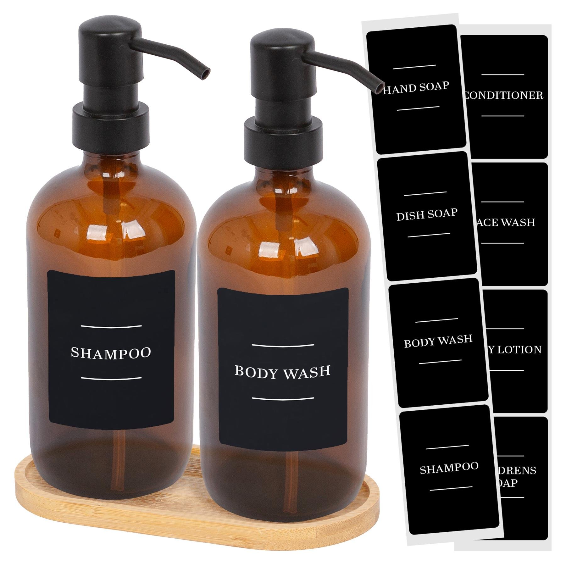 Harbour Housewares 2pc Soap Dispenser Set & Labels  - Amber/Black - 500ml