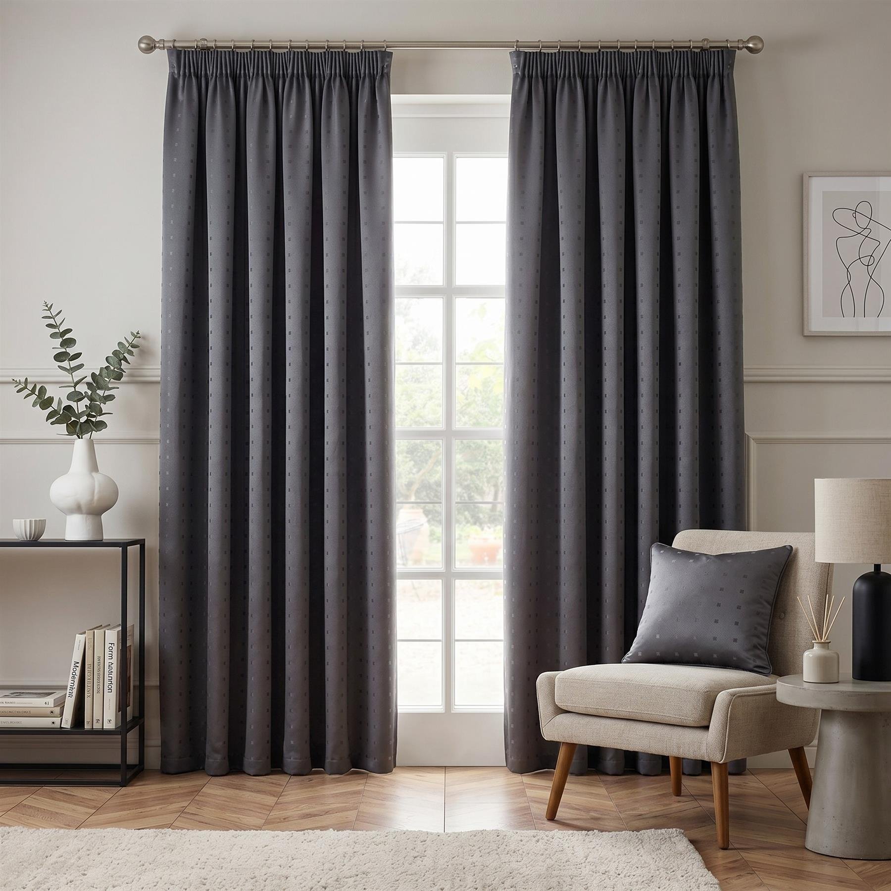 Luxury Living Adi Lined Pencil Pleat Curtains 117cm x 137cm - Charcoal