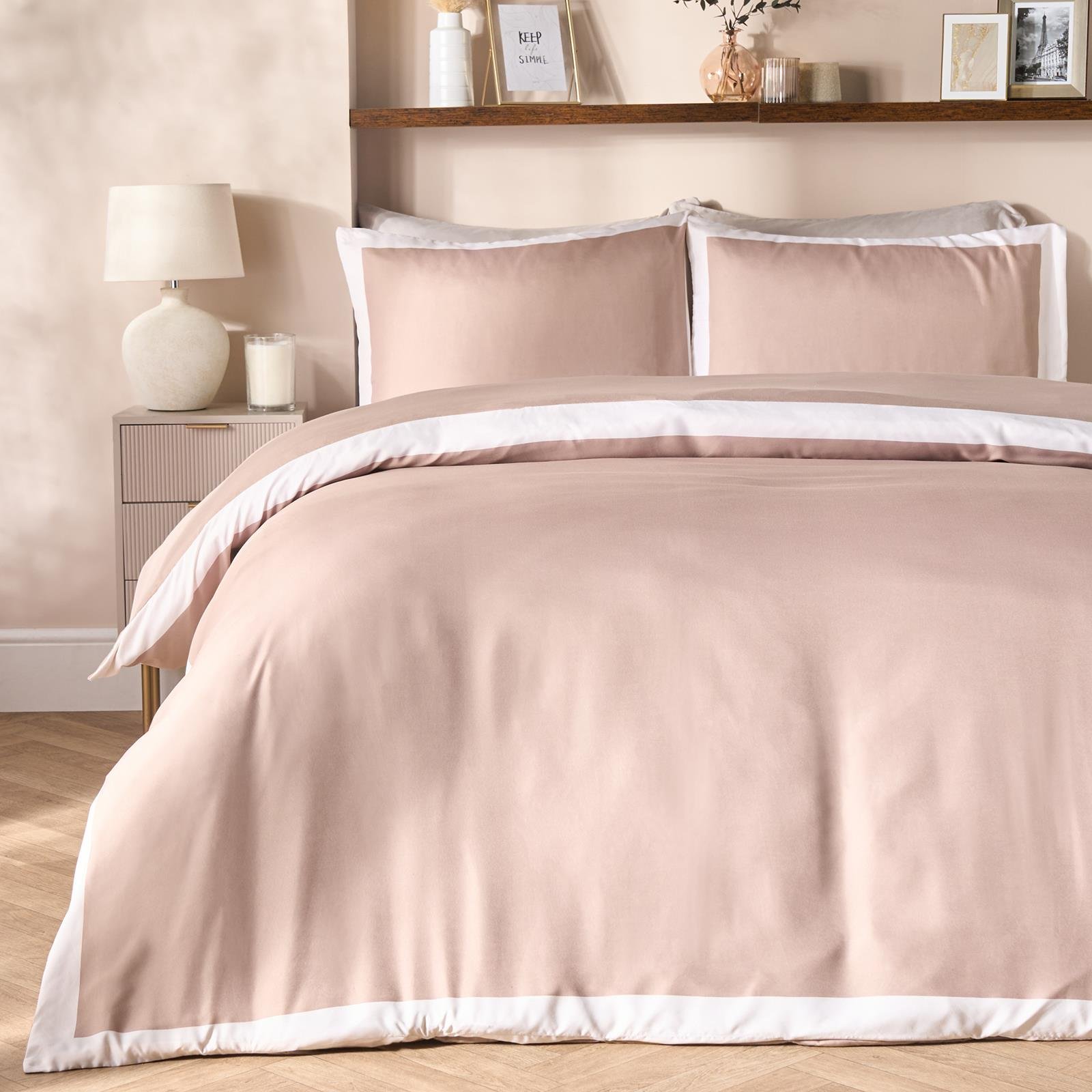 OHS Contrast Border Microfibre Bedding Set Duvet Cover Set Natural - Superking
