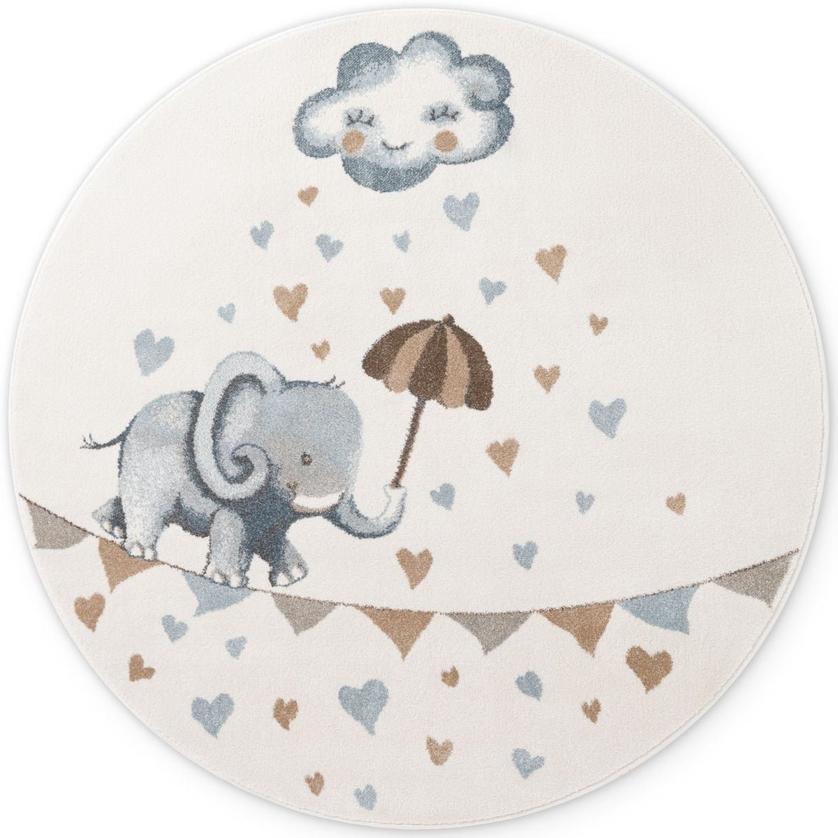 Hanse Home Cream Elephant Rainy Boho Kids Play Round Rug - 160cm