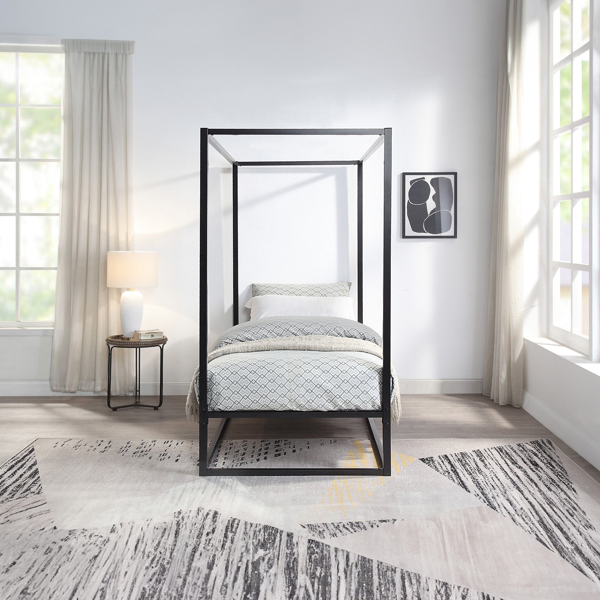 Slumberworks Ashwell Modern Metal Single Bed Frame – Black