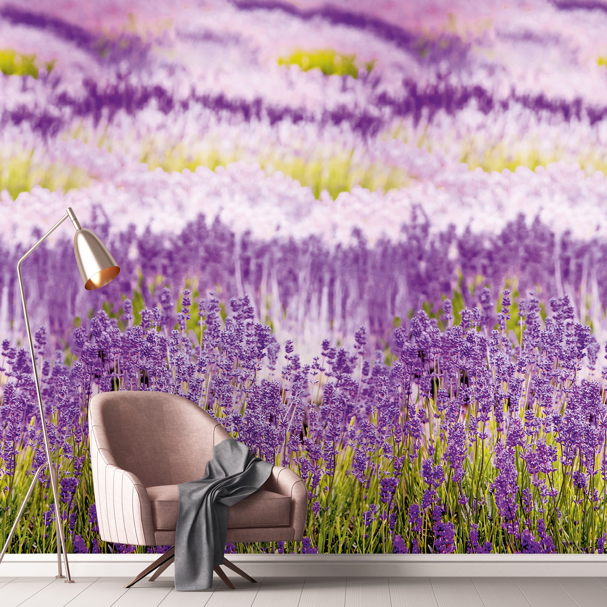 Grandeco Lavender Field 3 lane Repeatable Textured Wallpaper Mural  - Purple
