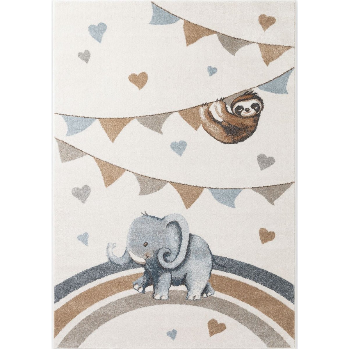 Hanse Home Cream Elephant Rainbow Party Boho Rug - 120 x 170cm
