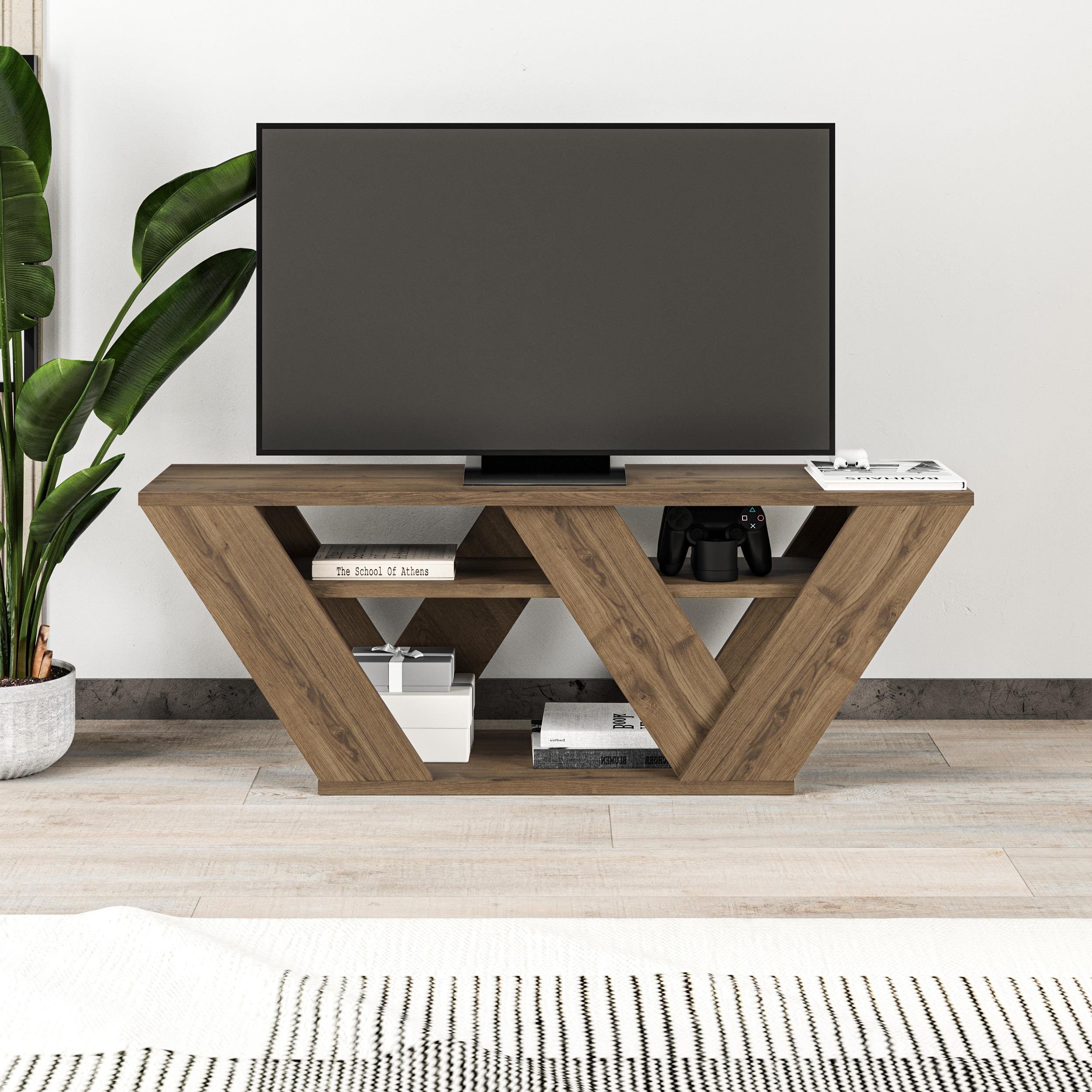 Decortie Pipralla Particleboard TV Stand - Dark Oak