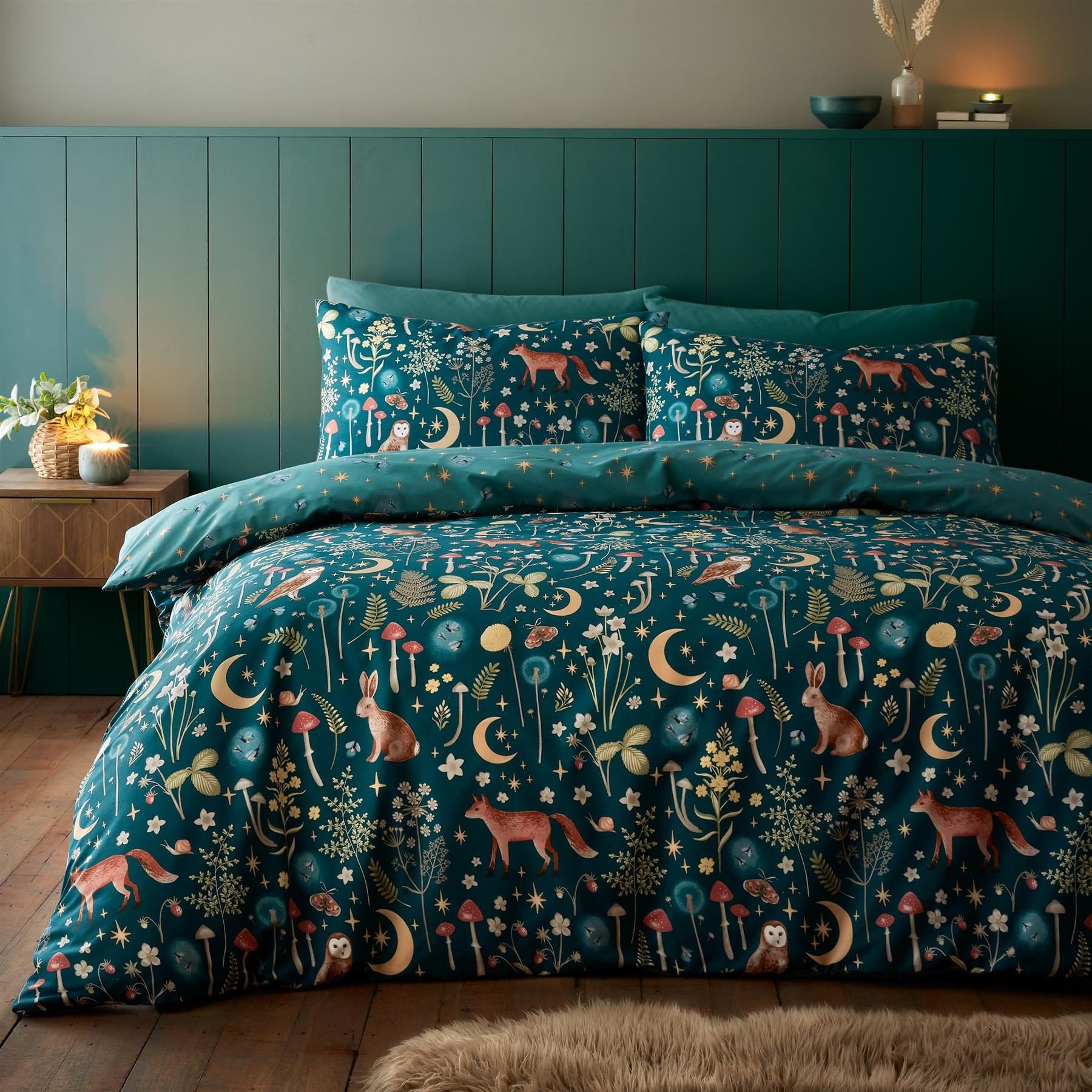 Catherine Lansfield Enchanted Twilight Duvet Cover Set - King - Green
