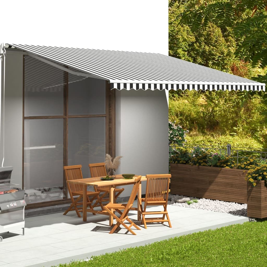 Walplus Polyester Awning Replacement Fabric - Anthracite and White - 500 x 350 c