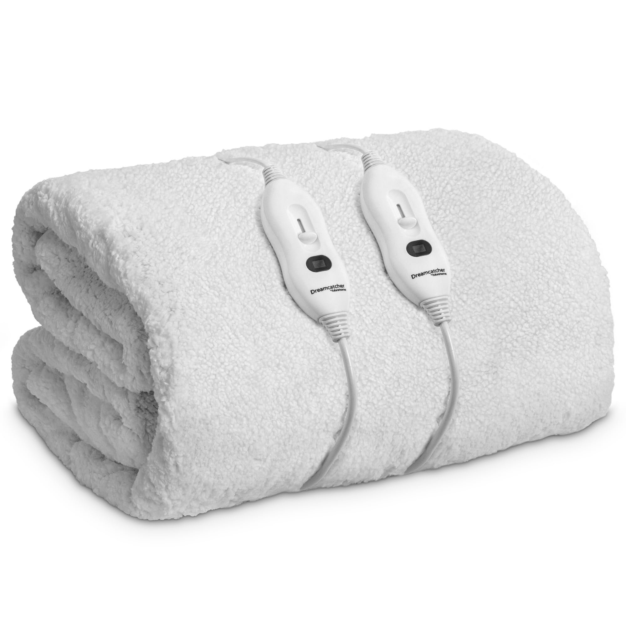 Dreamcatcher King Size Sherpa Fleece Heated Electric Blanket 203 x 152cm - White