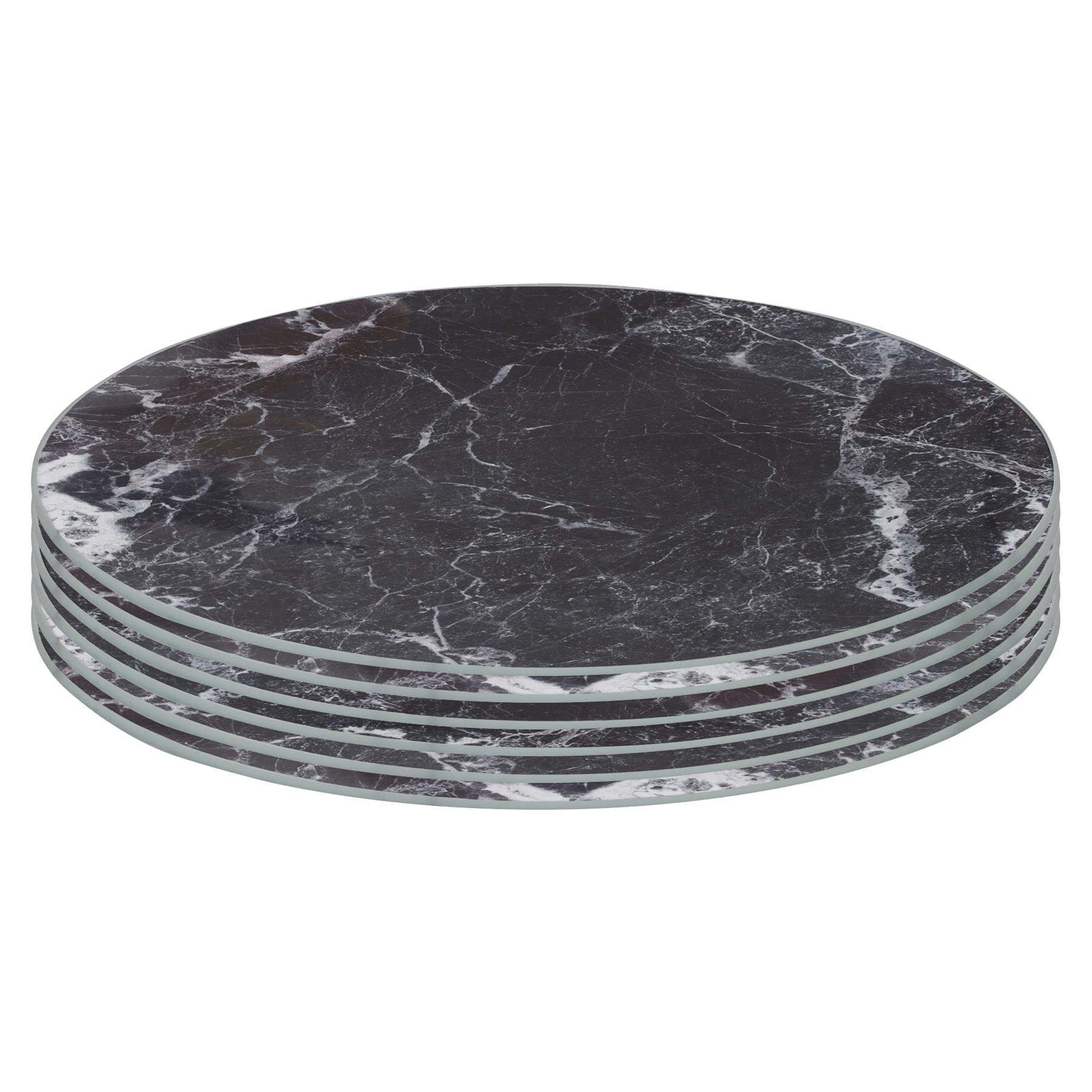 Harbour Housewares Round Glass Placemats - Black Marble - Pack of 6