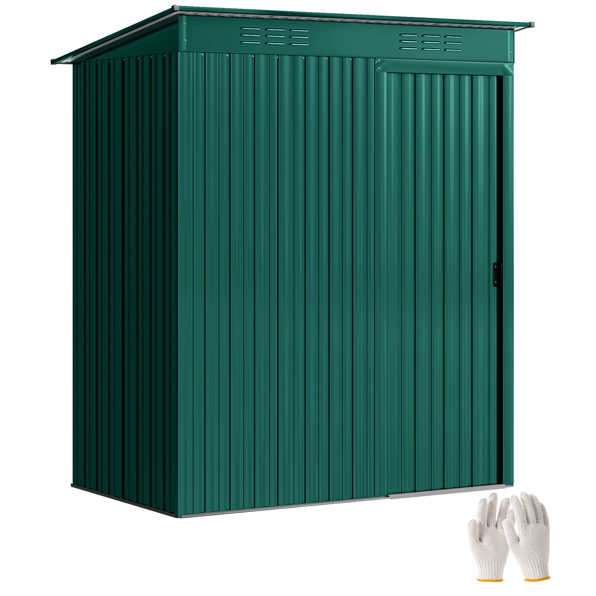 Outsunny Metal Waterproof Garden Shed with Sliding Door - Green