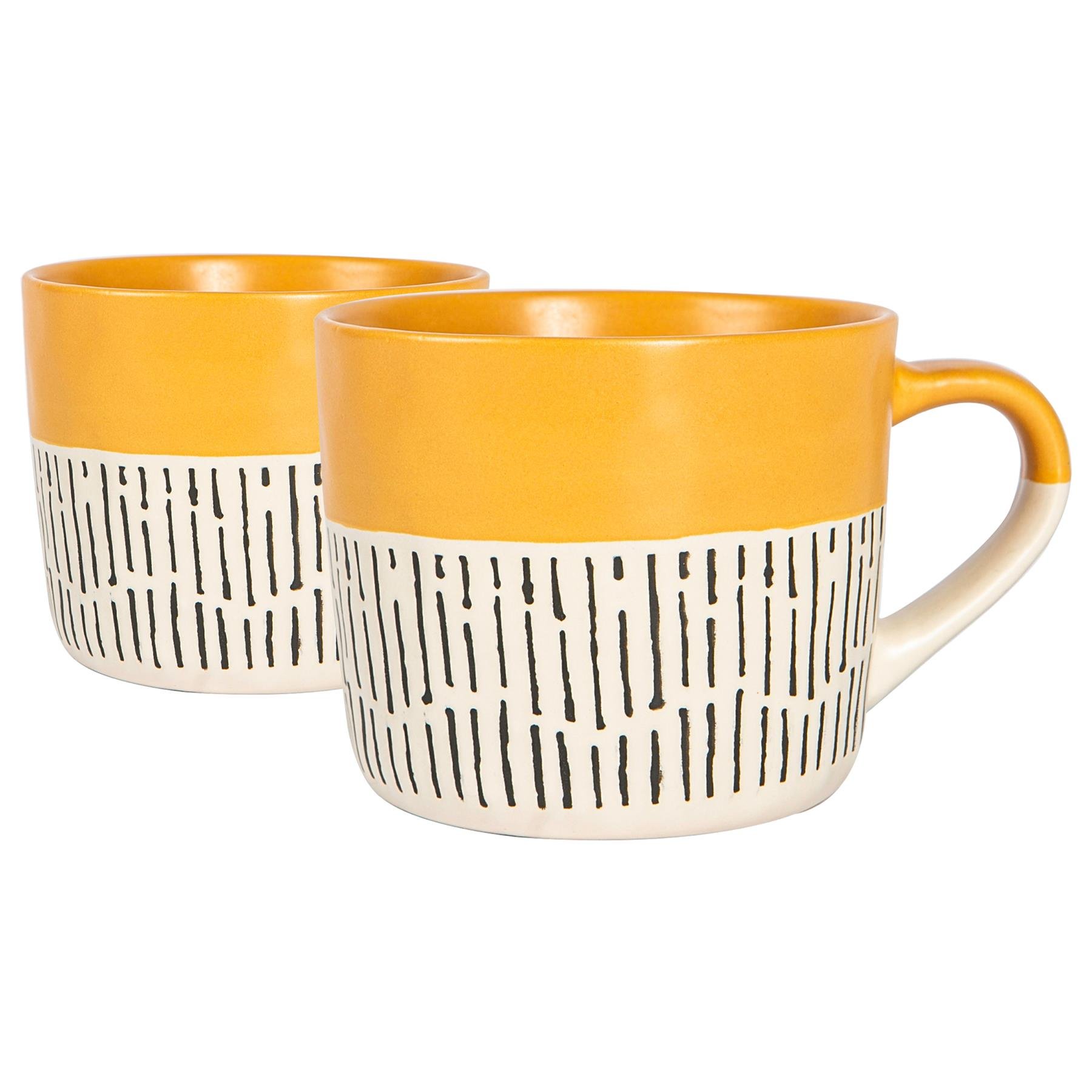 Nicola Spring Ceramic Dipped Dash 475ml Coffee Mugs Pack of 2 - Mustard
