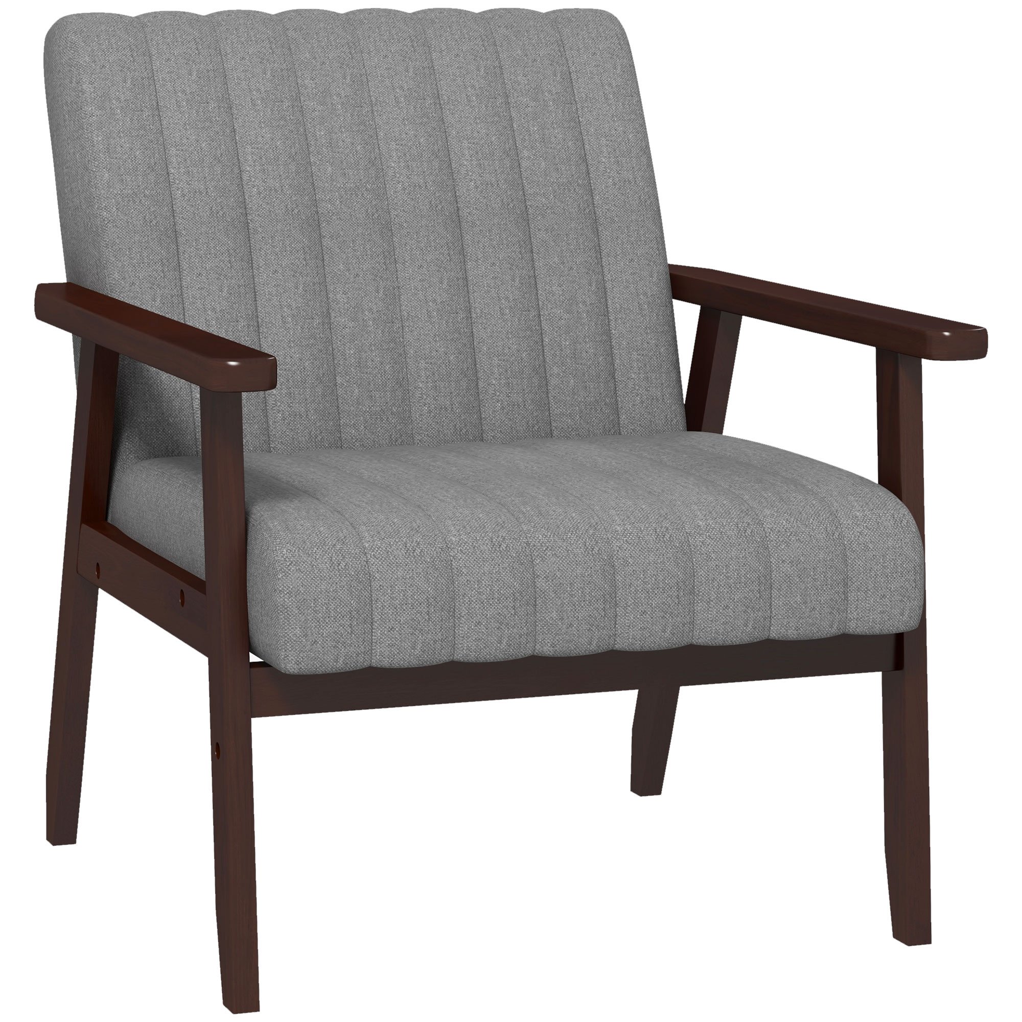 HOMCOM Fabric Modern Accent Chair with Wood Legs for Living Room - Grey