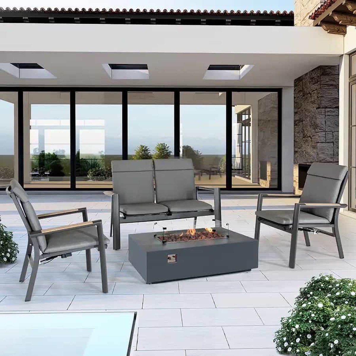 Kettler 4 Seater Surf Active Patio Set with Fire Pit - Grey
