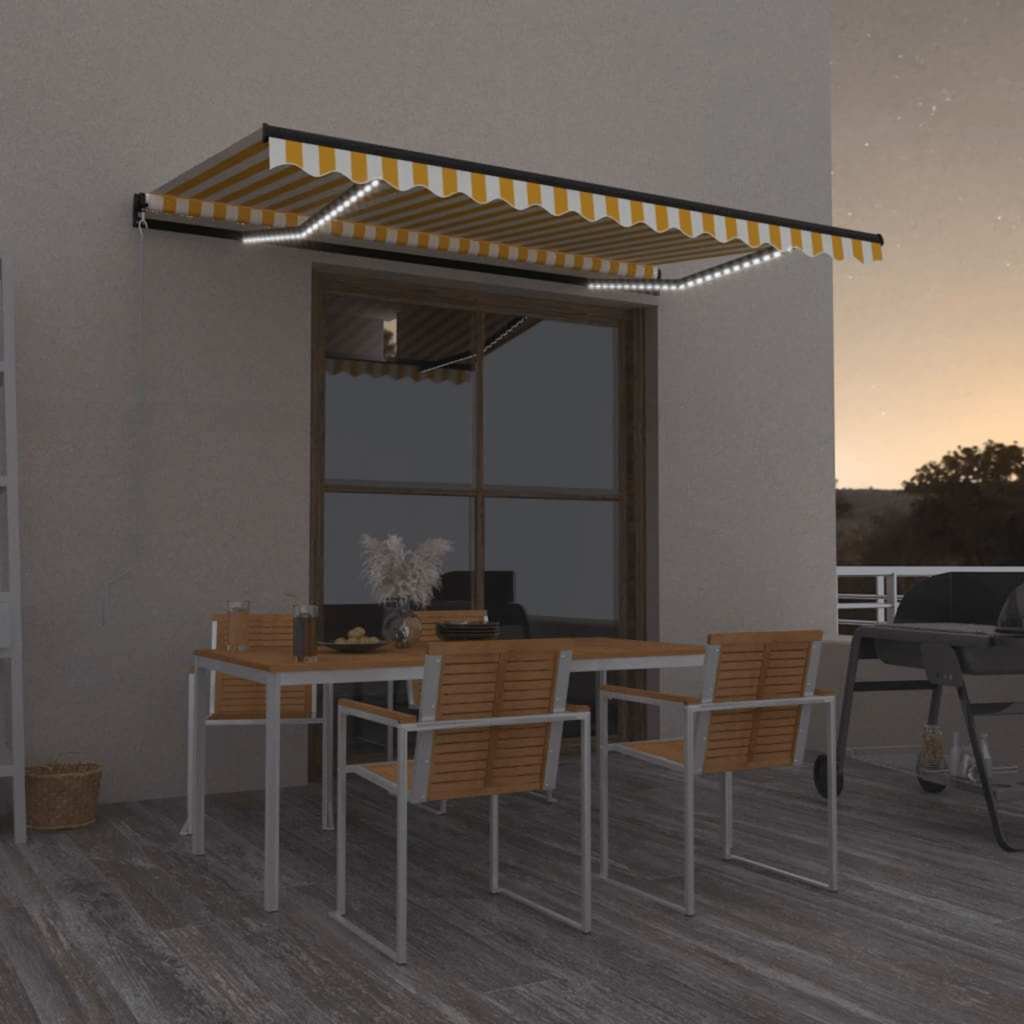 Walplus Electric Polyester Retractable Awning - Yellow and White - 450x300 cm