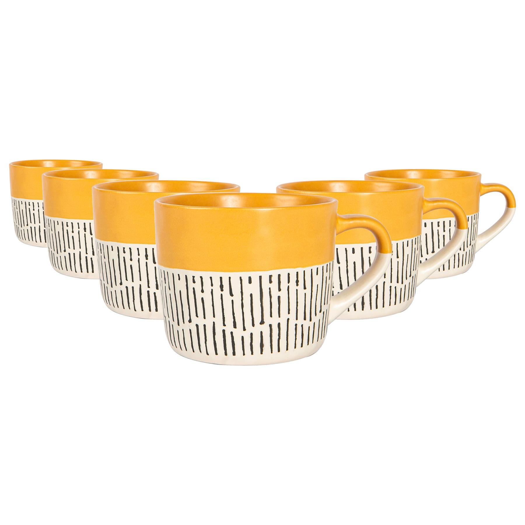 Nicola Spring Ceramic Dipped Dash 475ml Coffee Mugs Pack of 6 - Mustard