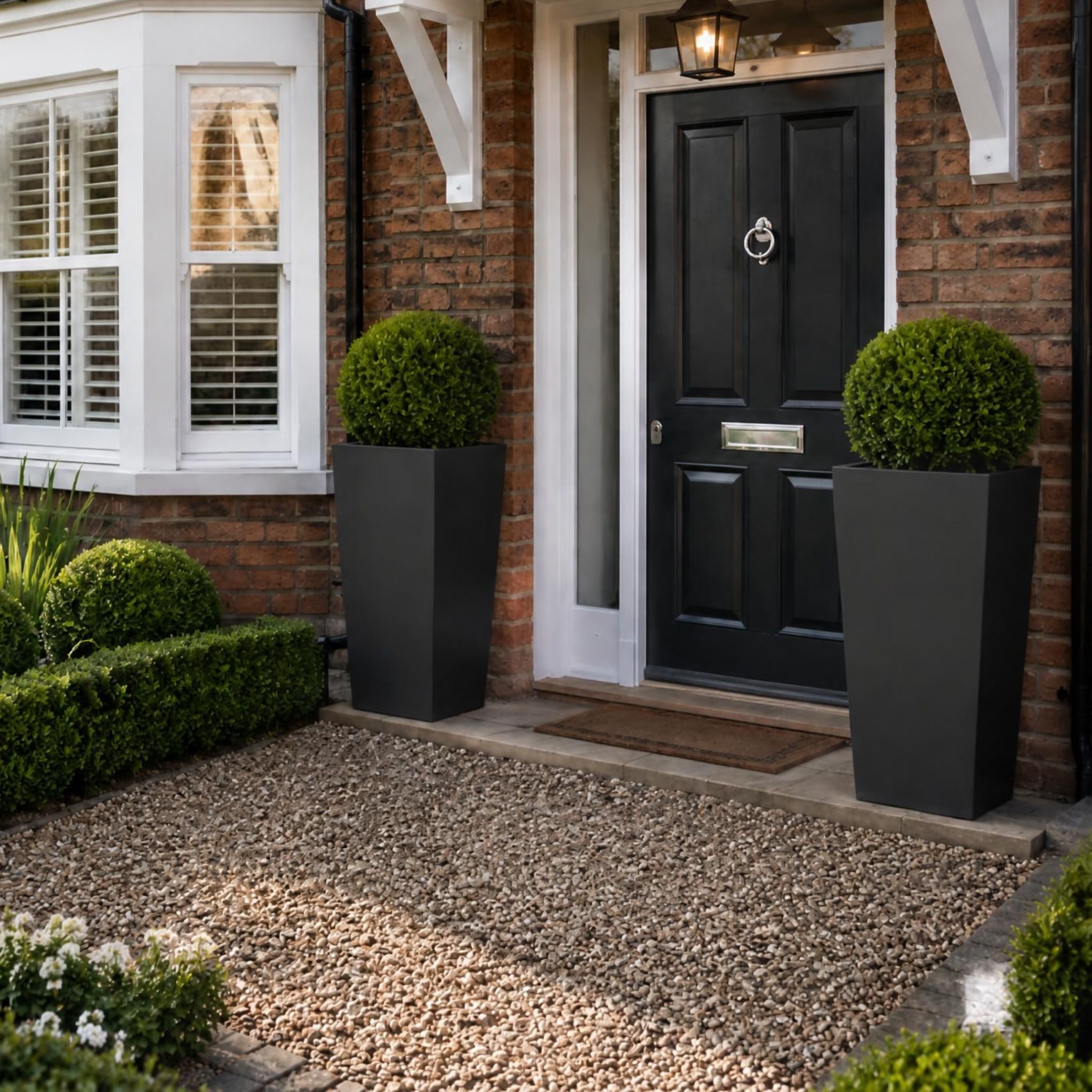 Fargro Home and Garden 80L Polystone Tall Tapered Square Pot - Charcoal Black