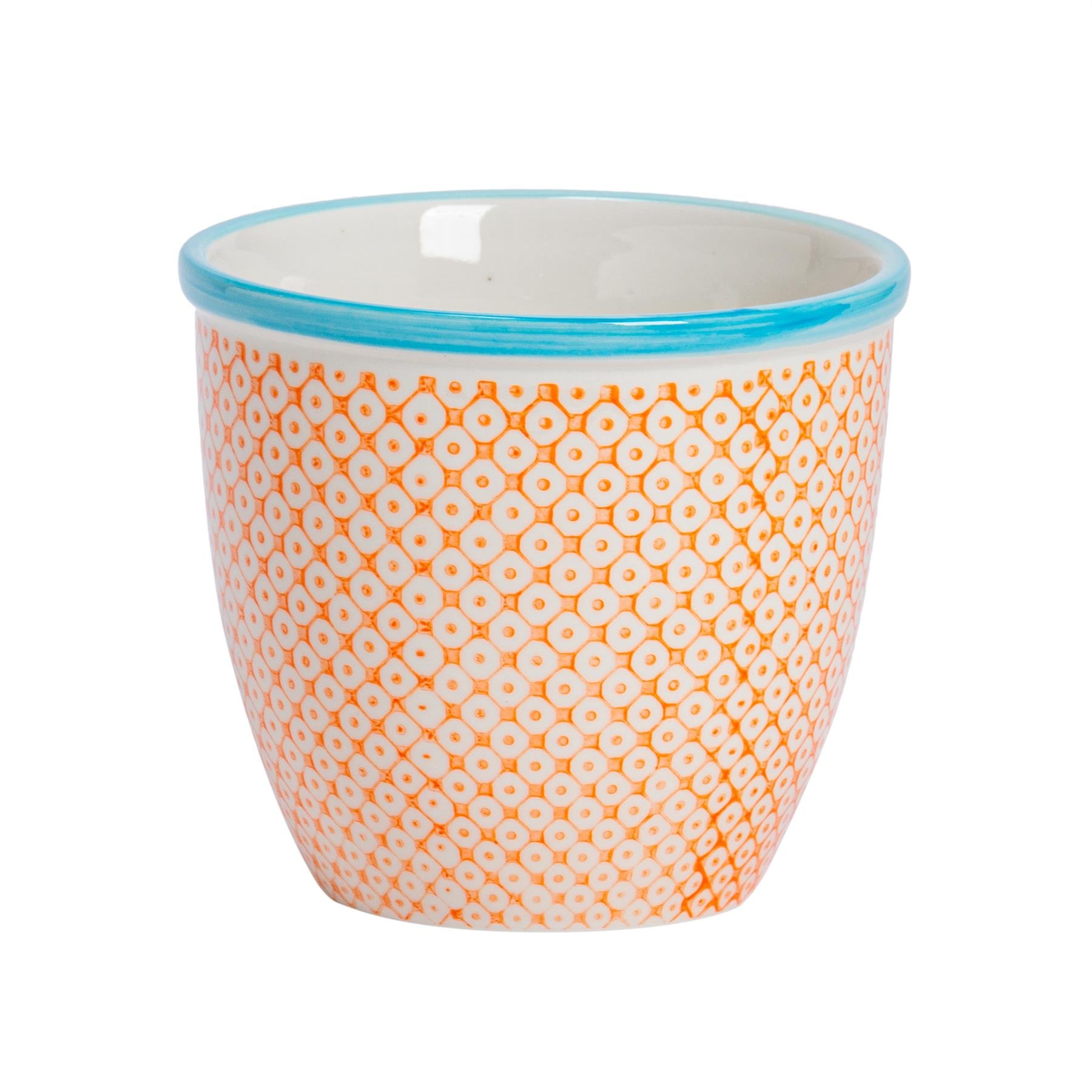 Nicola Spring Hand-Printed Plant Pot - Orange