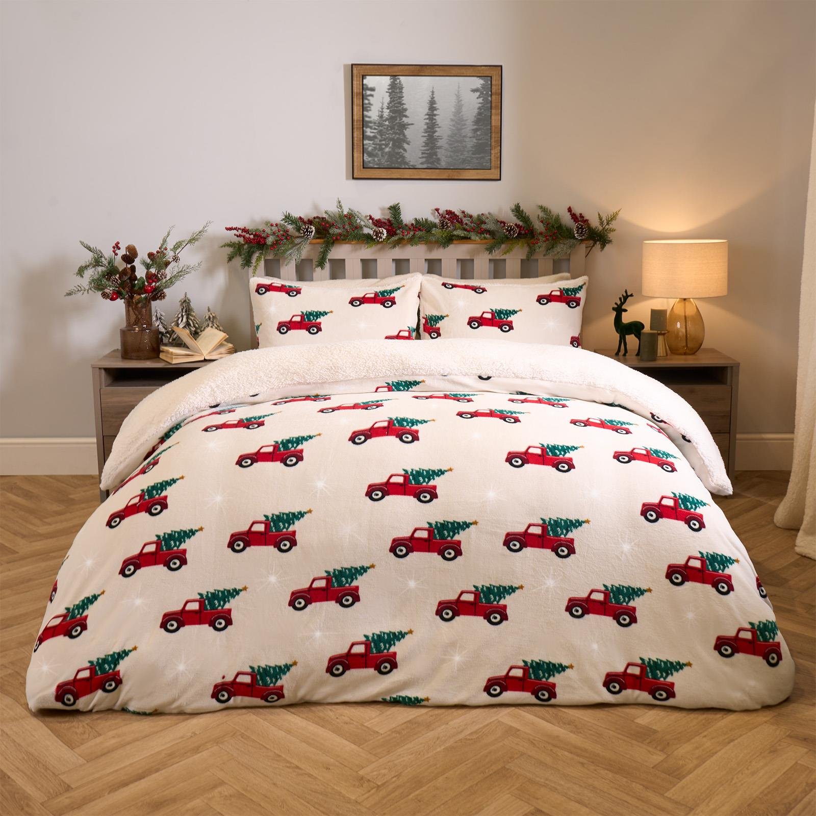 OHS Christmas Soft Sherpa Fleece Duvet Cover Set Natural - Double