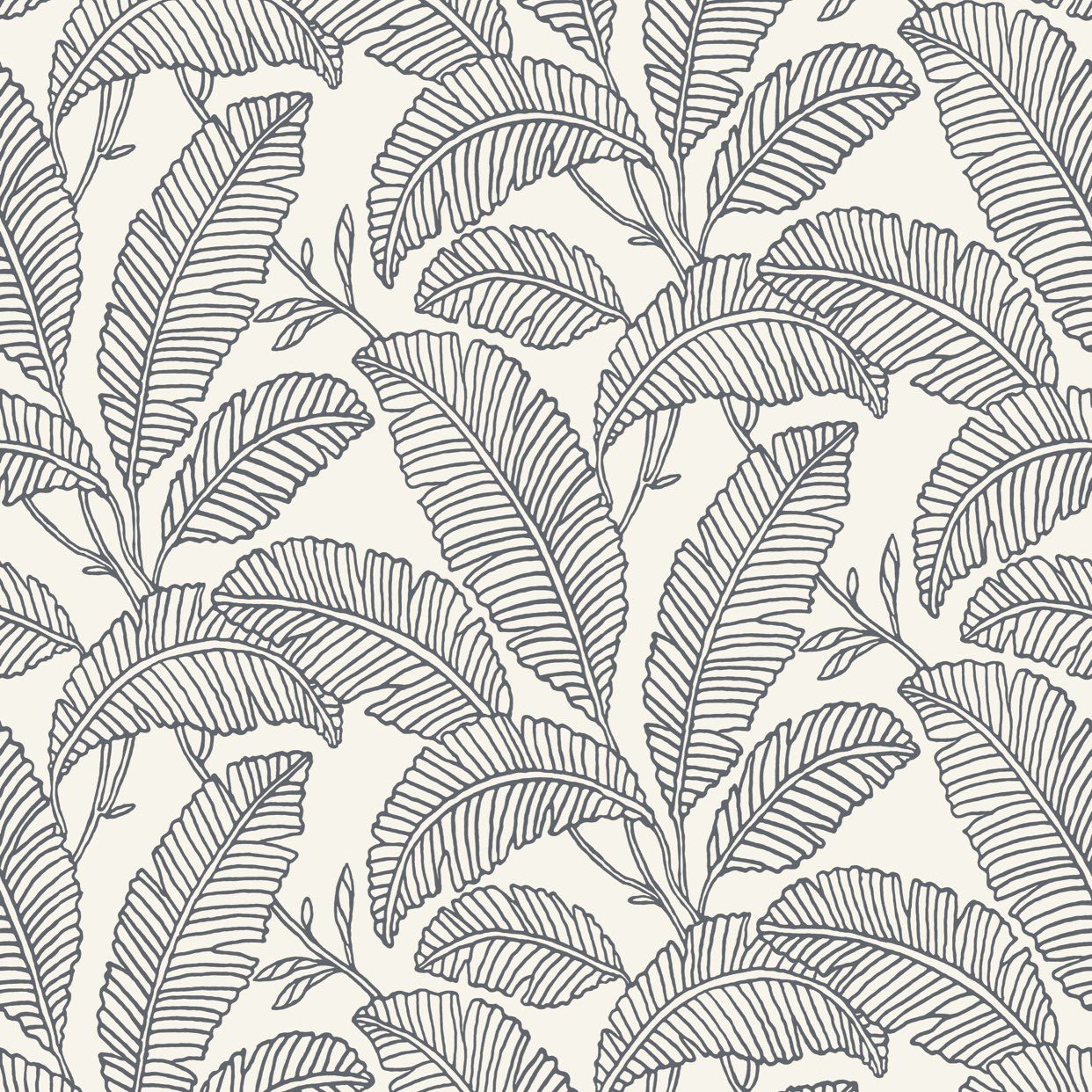 Grandeco Fay Leaf Sketch Foliage Blown Vinyl Wallpaper - White