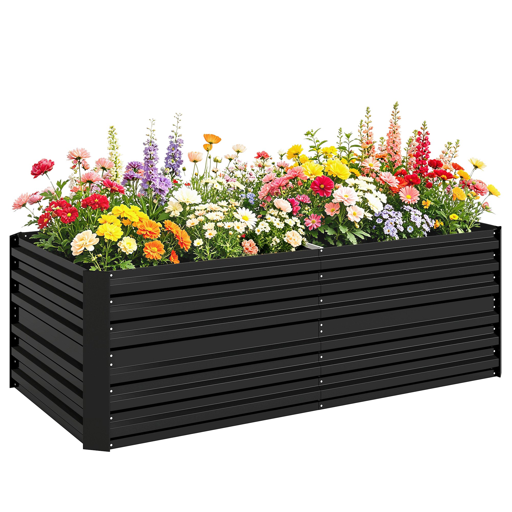 Outsunny Galvanised Steel Outdoor Planters - Black