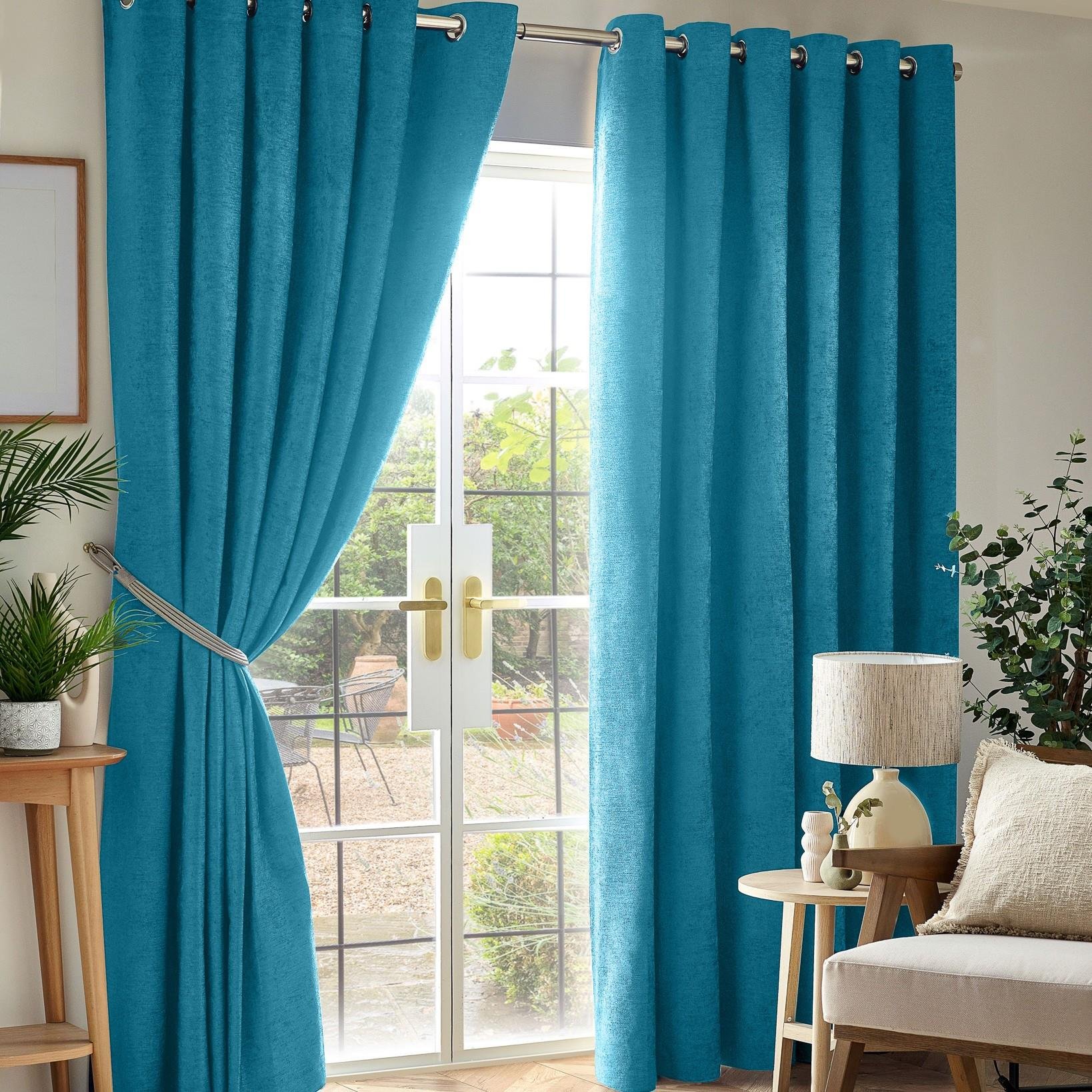 Luxury Living Chenille Blackout Eyelet Curtains 117cm x 229cm - Teal