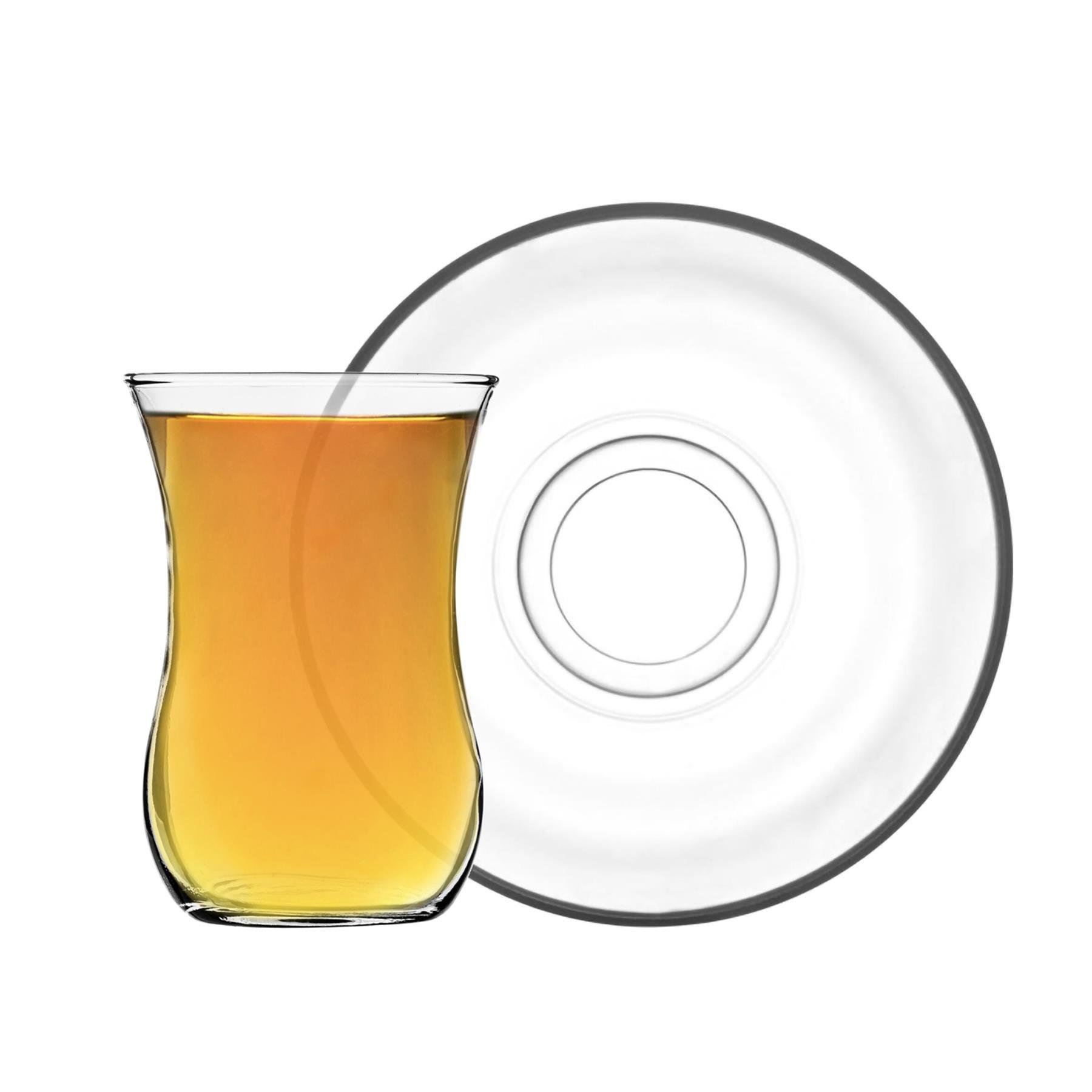 LAV 12 Piece Klasik Turkish Tea Glasses & Saucers Set - Clear