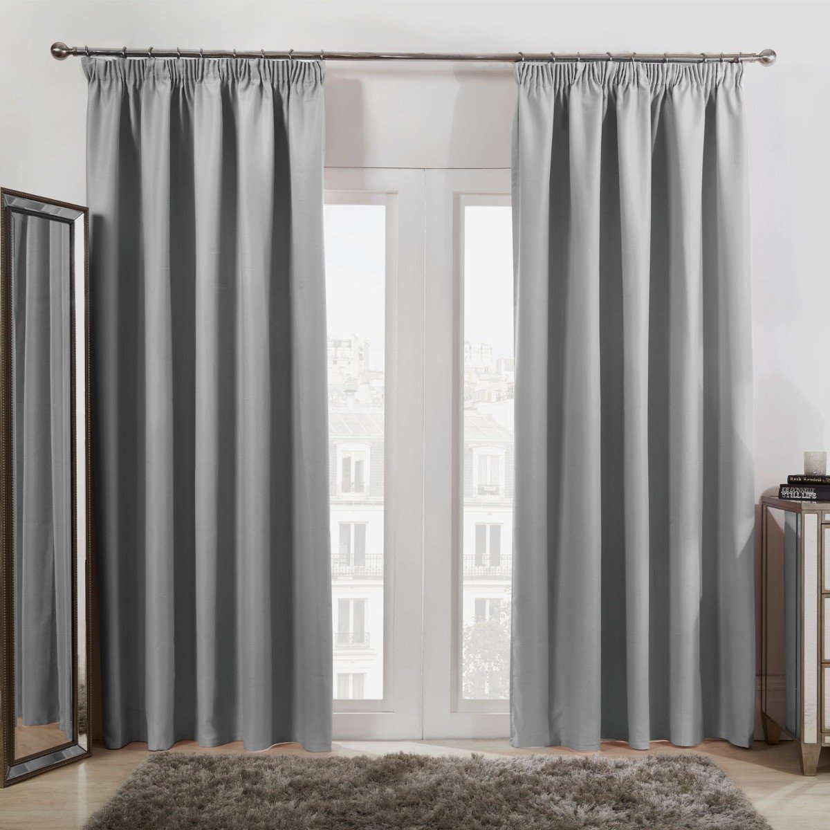 OHS Pencil Pleat Blackout Curtains 229 x 229cm - Silver