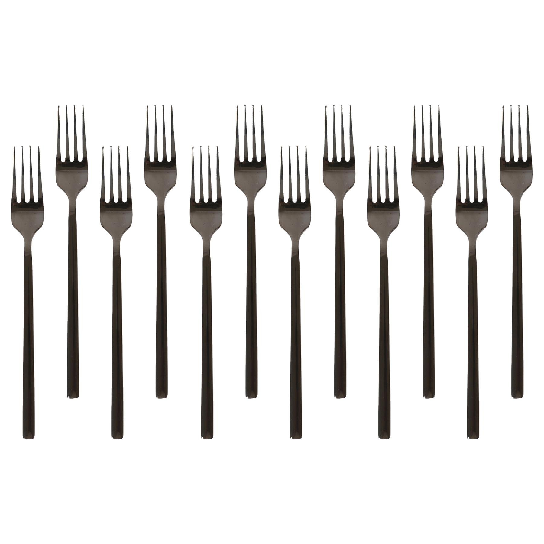 Argon Tableware Stainless Steel Dinner Forks - Black - Pack of 12