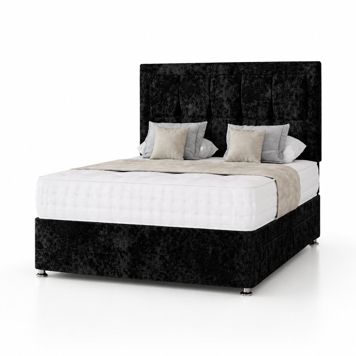 Comfy Deluxe 6ft Super King Crushed Velvet Divan Bed Set - Black