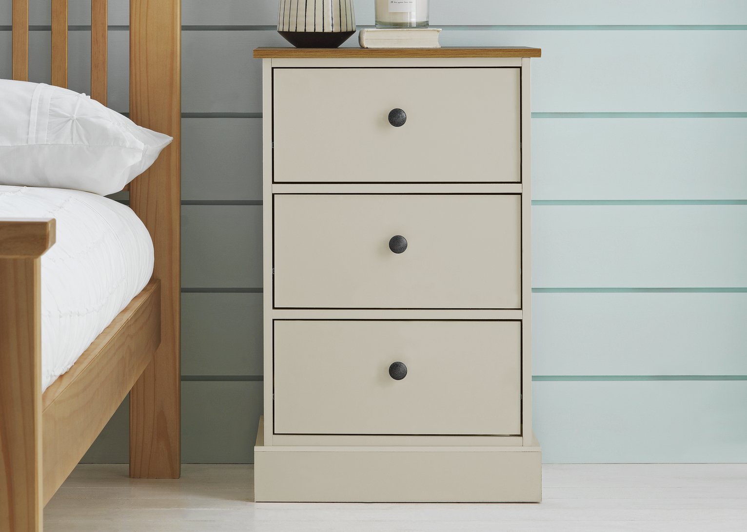 Argos Home Kensington Bedside Table - Soft Grey&Oak Effect