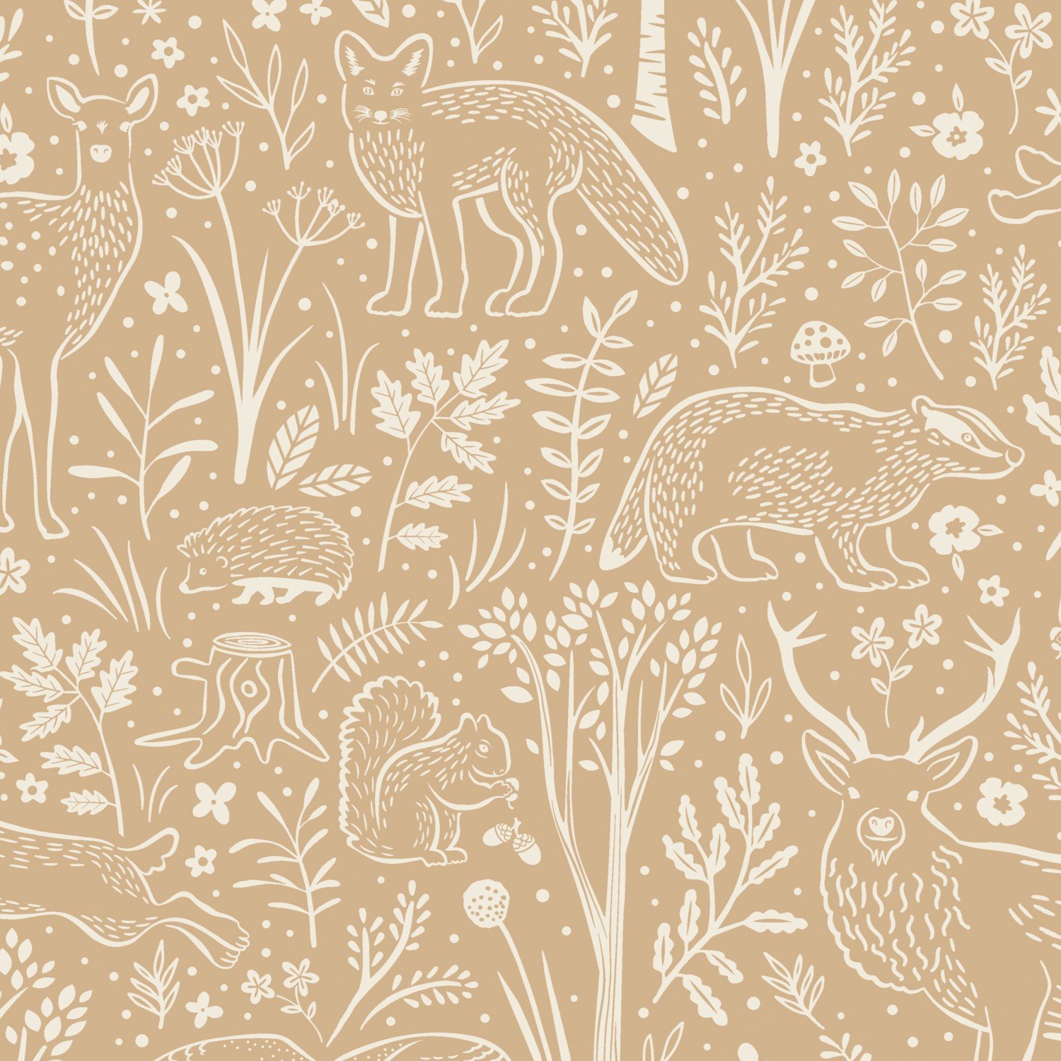 Grandeco Native Woodland Animals Nursery Textured Wallpaper - Terracotta
