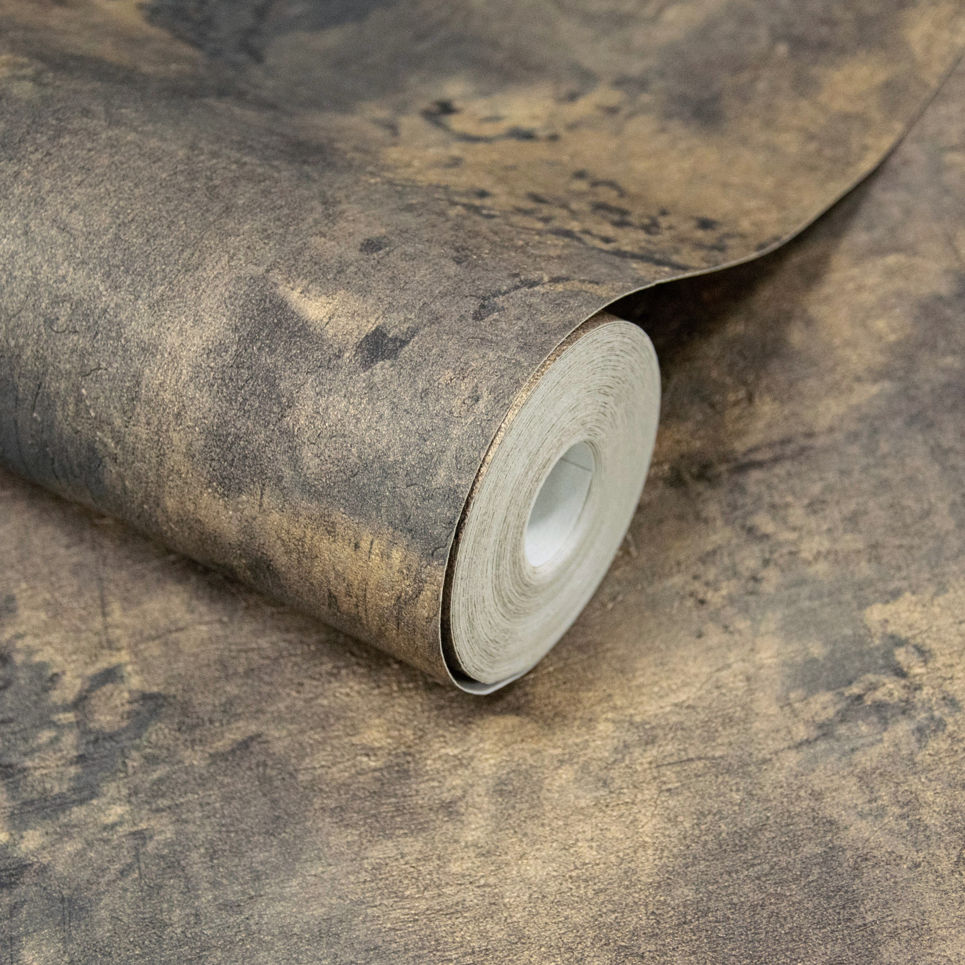 Grandeco Galvanised Metallic Textured Plaster Wallpaper - Plum