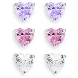 Revere Kids Sterling Silver Crystal Heart Earrings -Set of 3