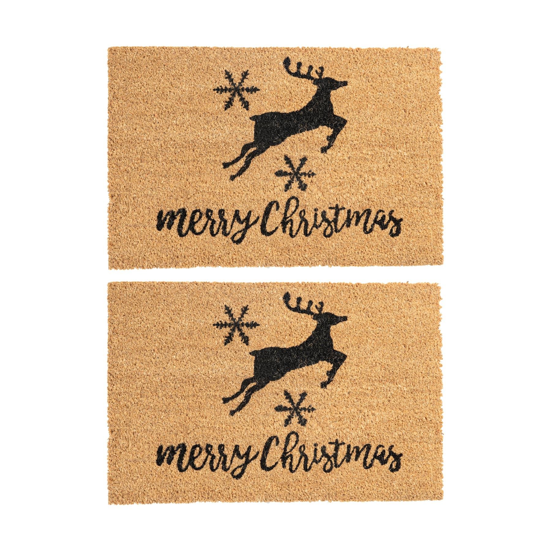 Nicola Spring Christmas Coir Door Mats - Reindeer - Pack of 2
