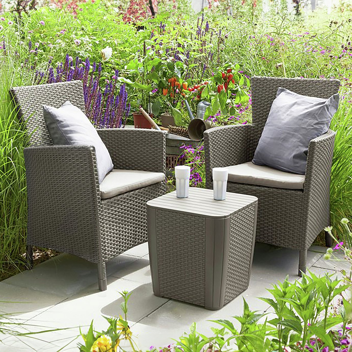 Keter Iowa 2 Seater Rattan Effect Garden Bistro Set - Cream
