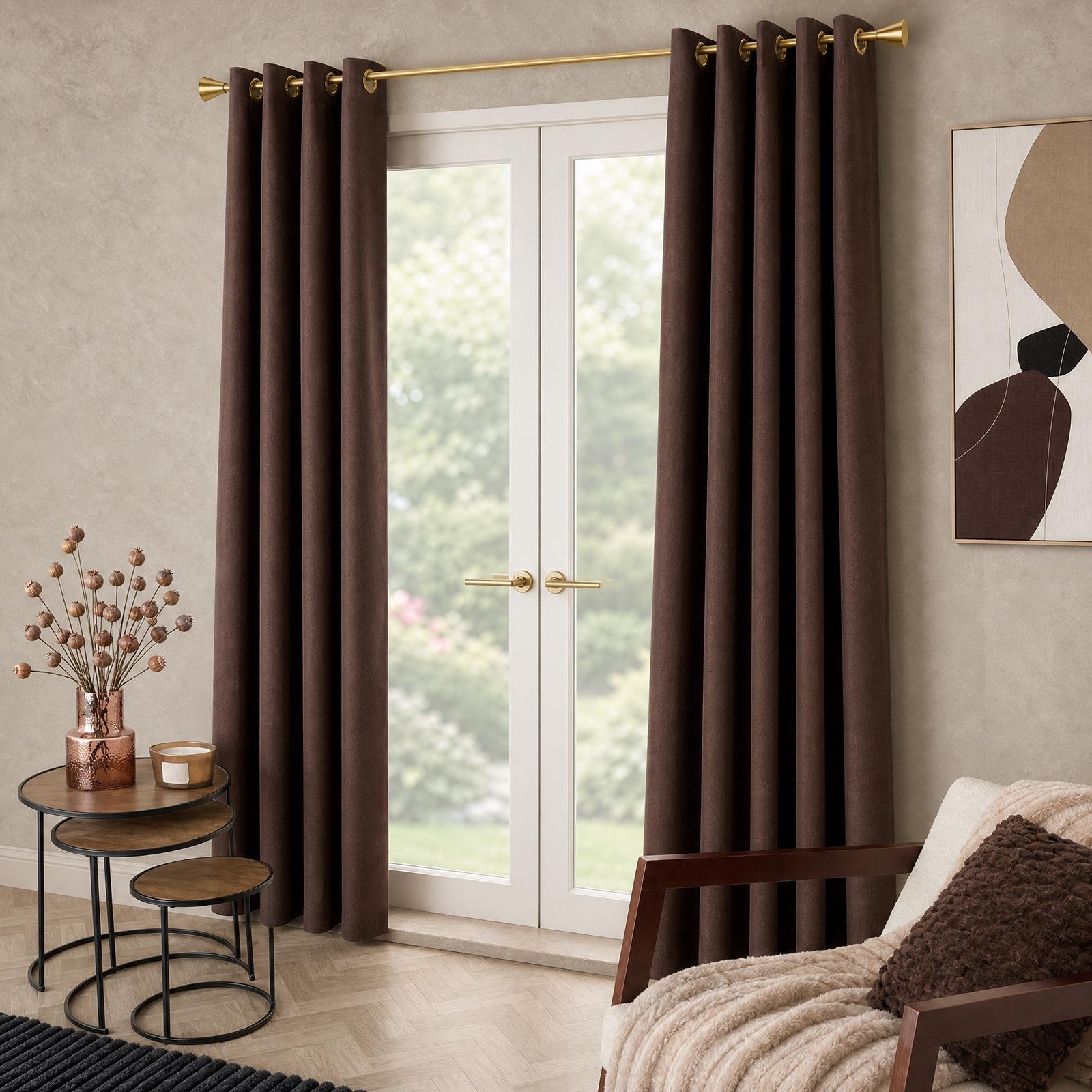 OHS Woven Texture Blackout Curtains - 229 x 229cm - Brown