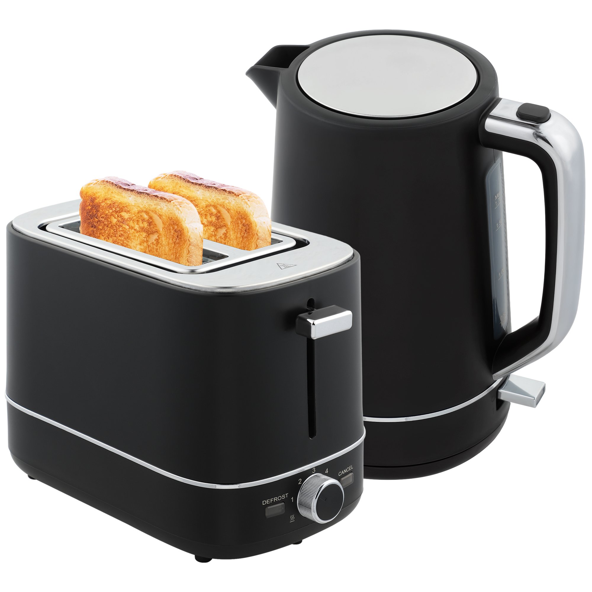 HOMCOM Kettle and 2 Slice Toaster Set with 6 Browning Controls - Black