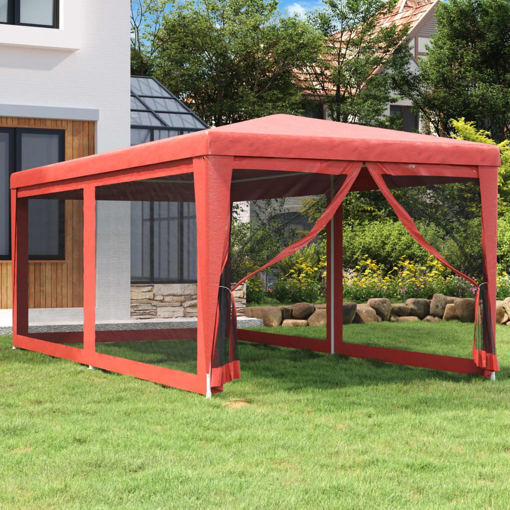 Walplus 3 x 6 m HDPE Party Tent with 6 Mesh Sidewalls - Red
