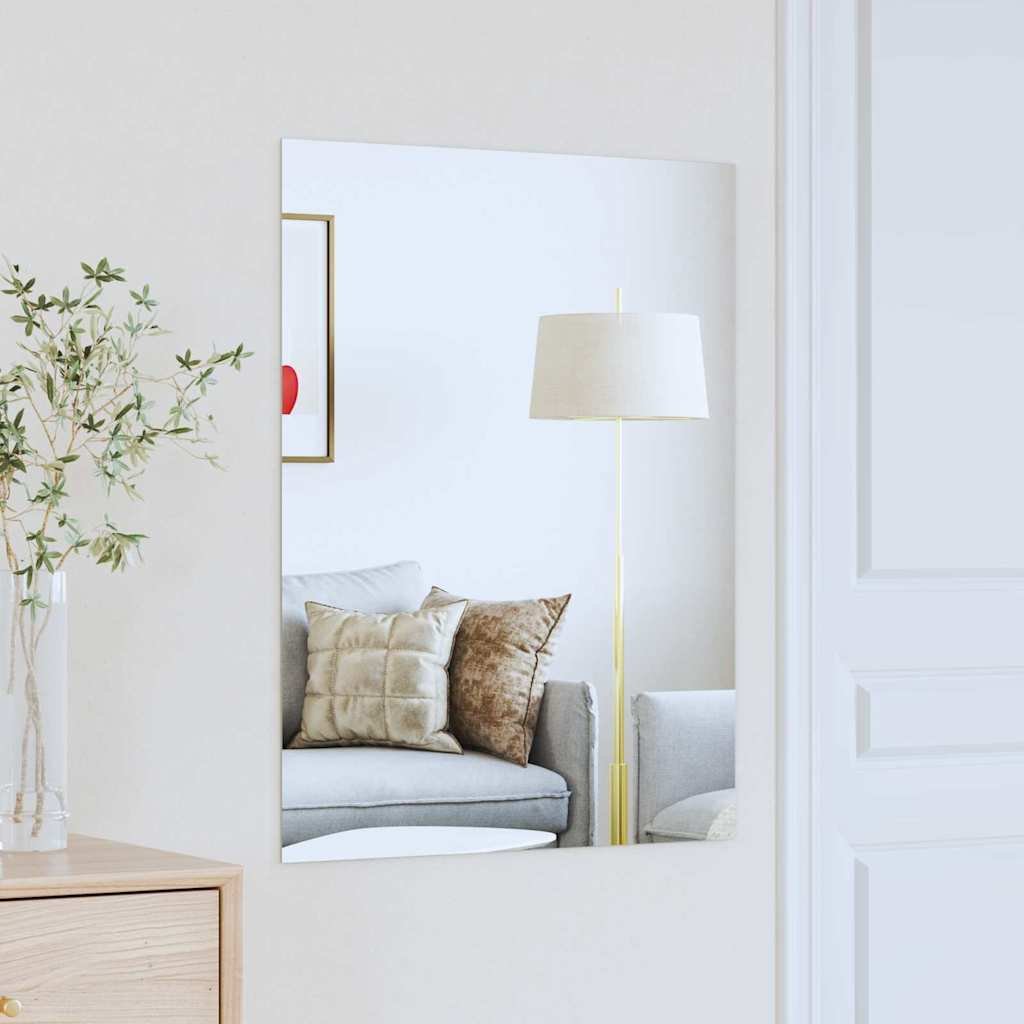 Walplus Rectangular Tempered Glass Wall Mirror - Silver - 80 x 60 cm