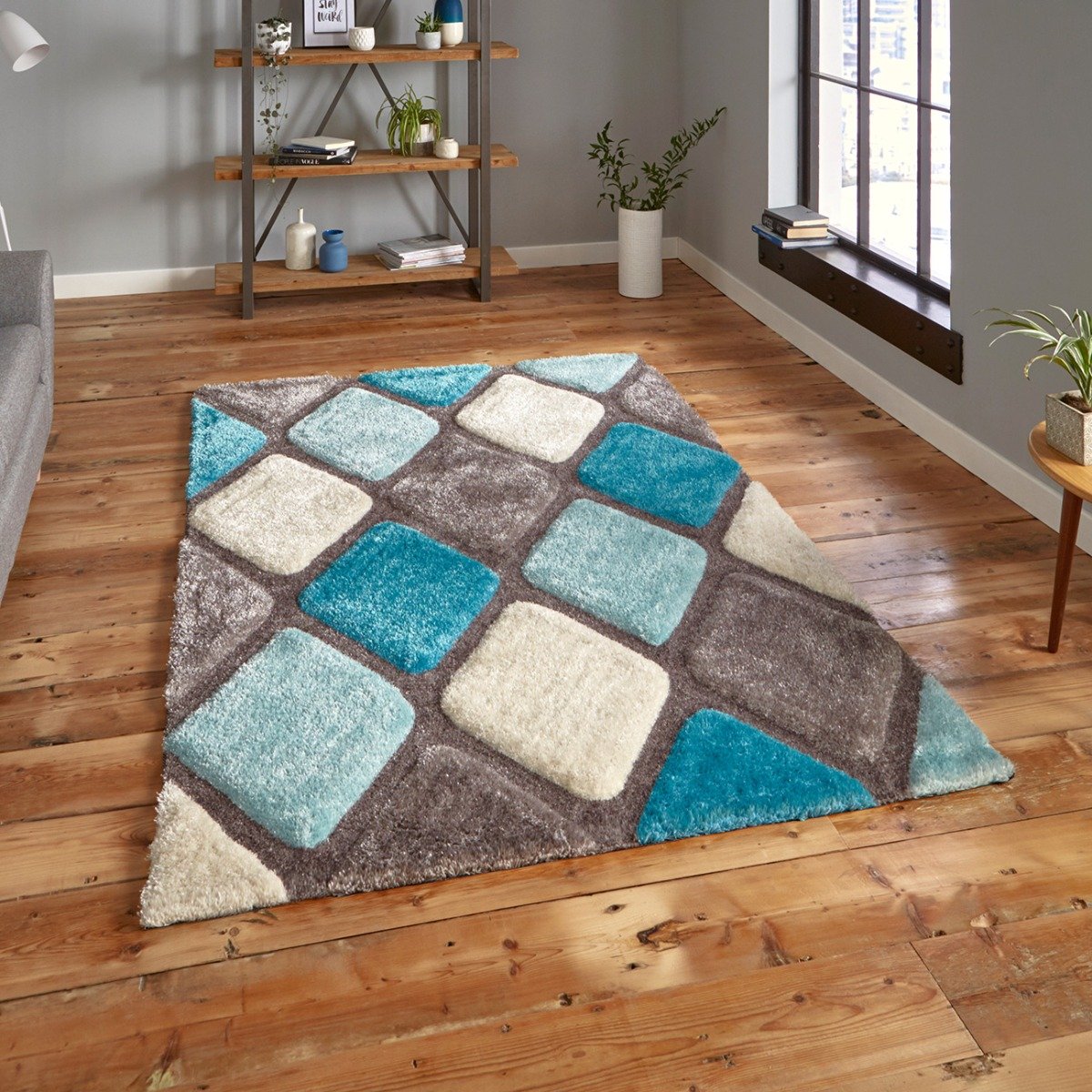 Mega Flooring Blue Shaggy Abstract Rug - 150 x 230cm