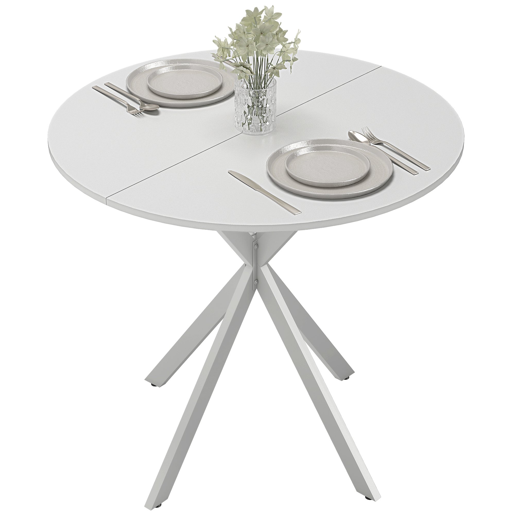 HOMCOM 4 Seater Round Cross Leg Dining Table - White