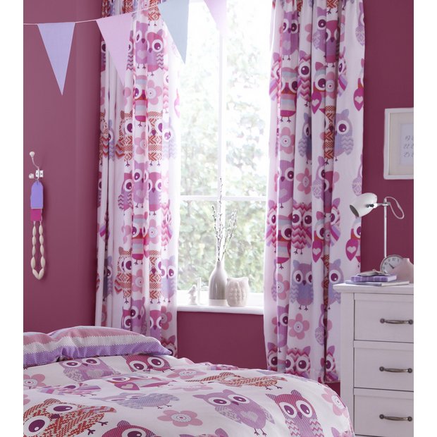 Buy Catherine Lansfield Owl Curtains 168x183cm Pink Home