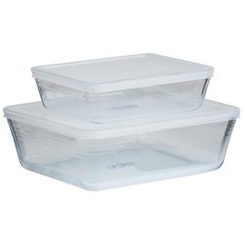 Pyrex Set of 2 Glass Roasters with Plastic Storage Lids