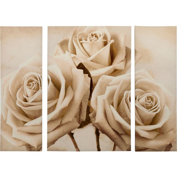 Buy Collection Set of 3 Chantilly Roses Triptych Canvas - Cream at ...