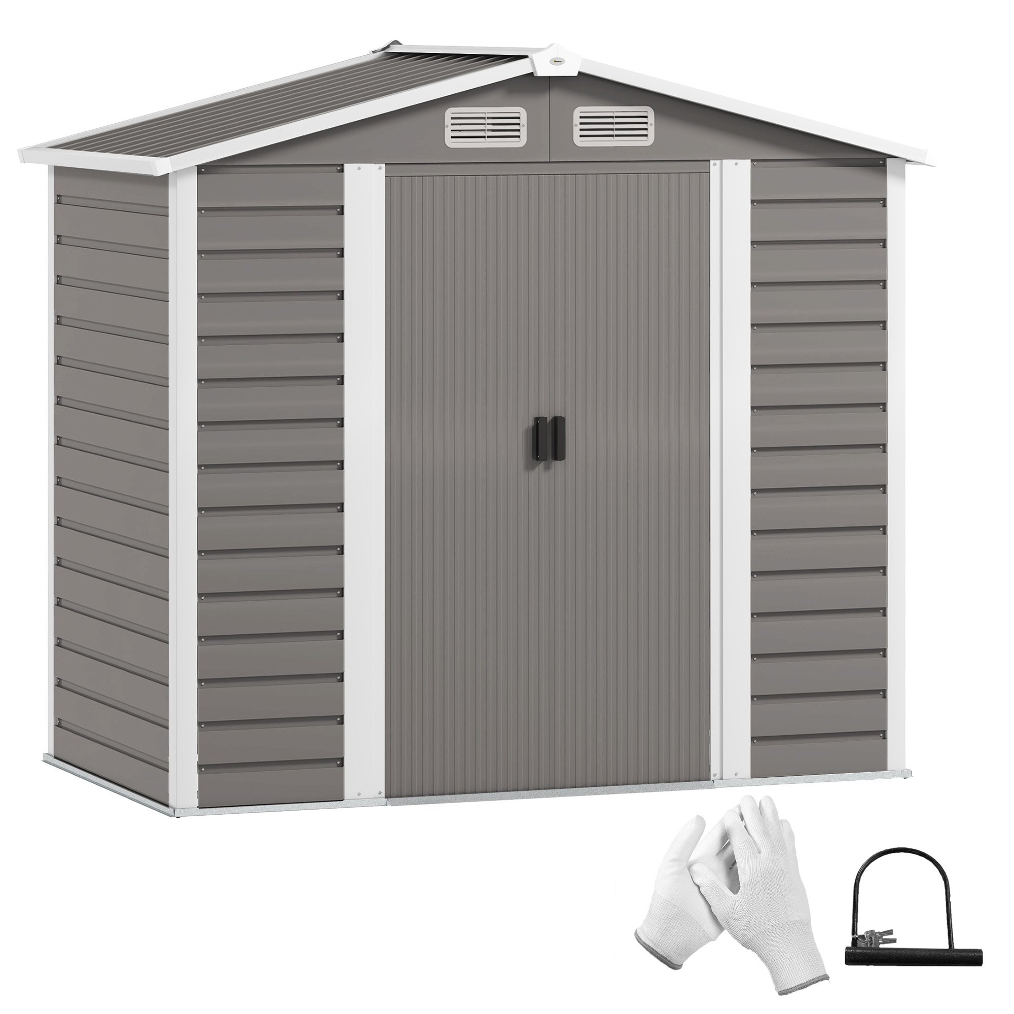 Outsunny Galvanised Steel Garden Shed with Foundation Kit - Light Grey