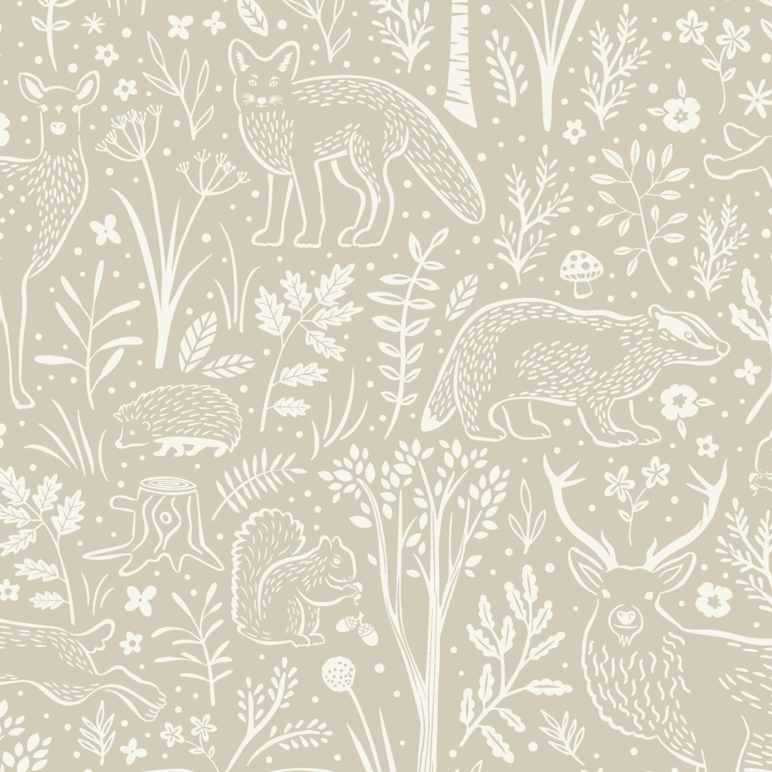 Grandeco Native Woodland Animals Nursery Textured Wallpaper - Beige