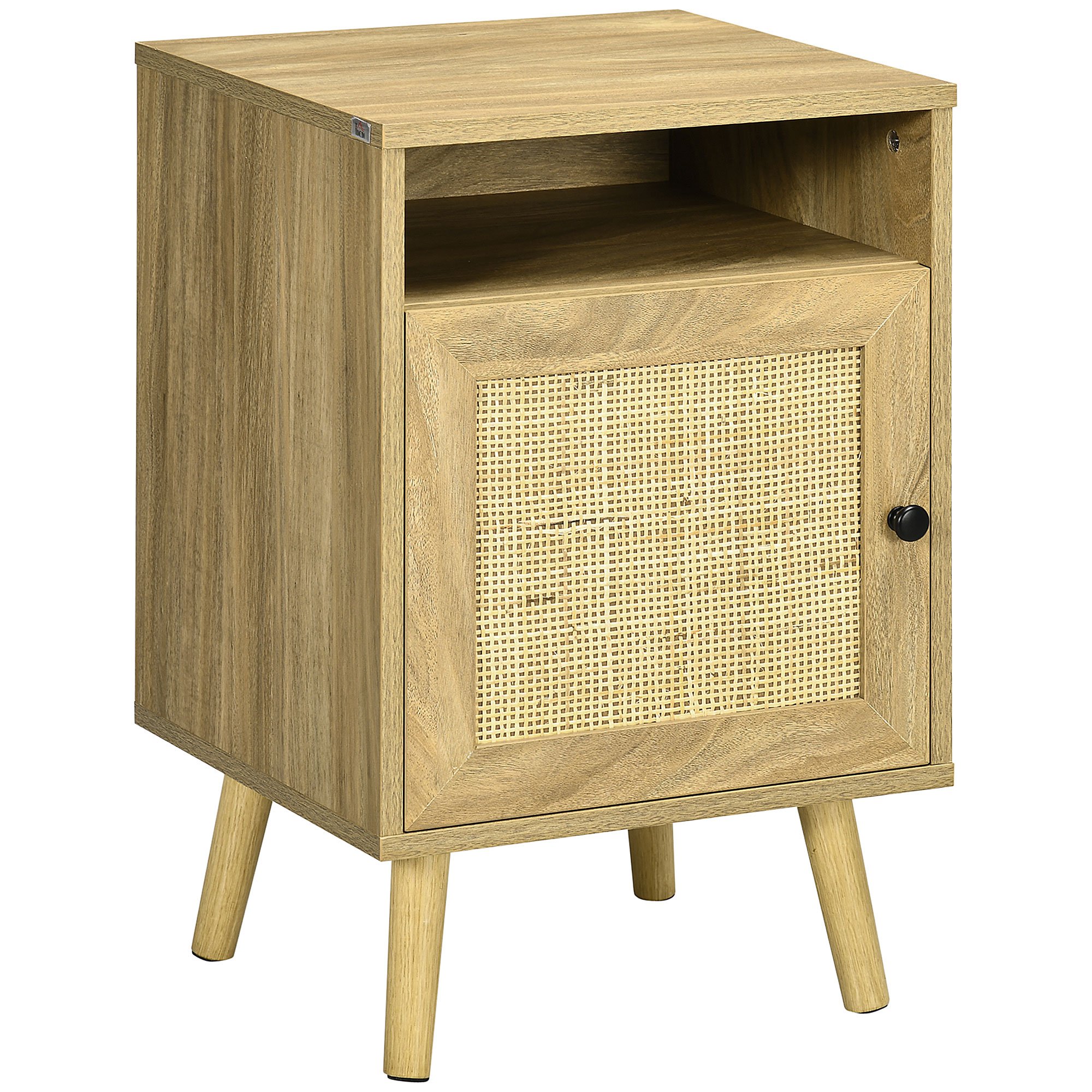HOMCOM Rattan Nightstand with Storage Shelf and Tapered Legs - Natural